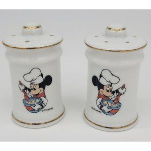 Vintage Disney Chef Mickey Mouse White Salt Pepper Shakers Small Salad Japan